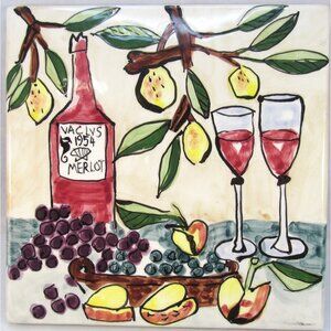 Decorative Ceramic Wine and Grapes Hanging Wall Tile